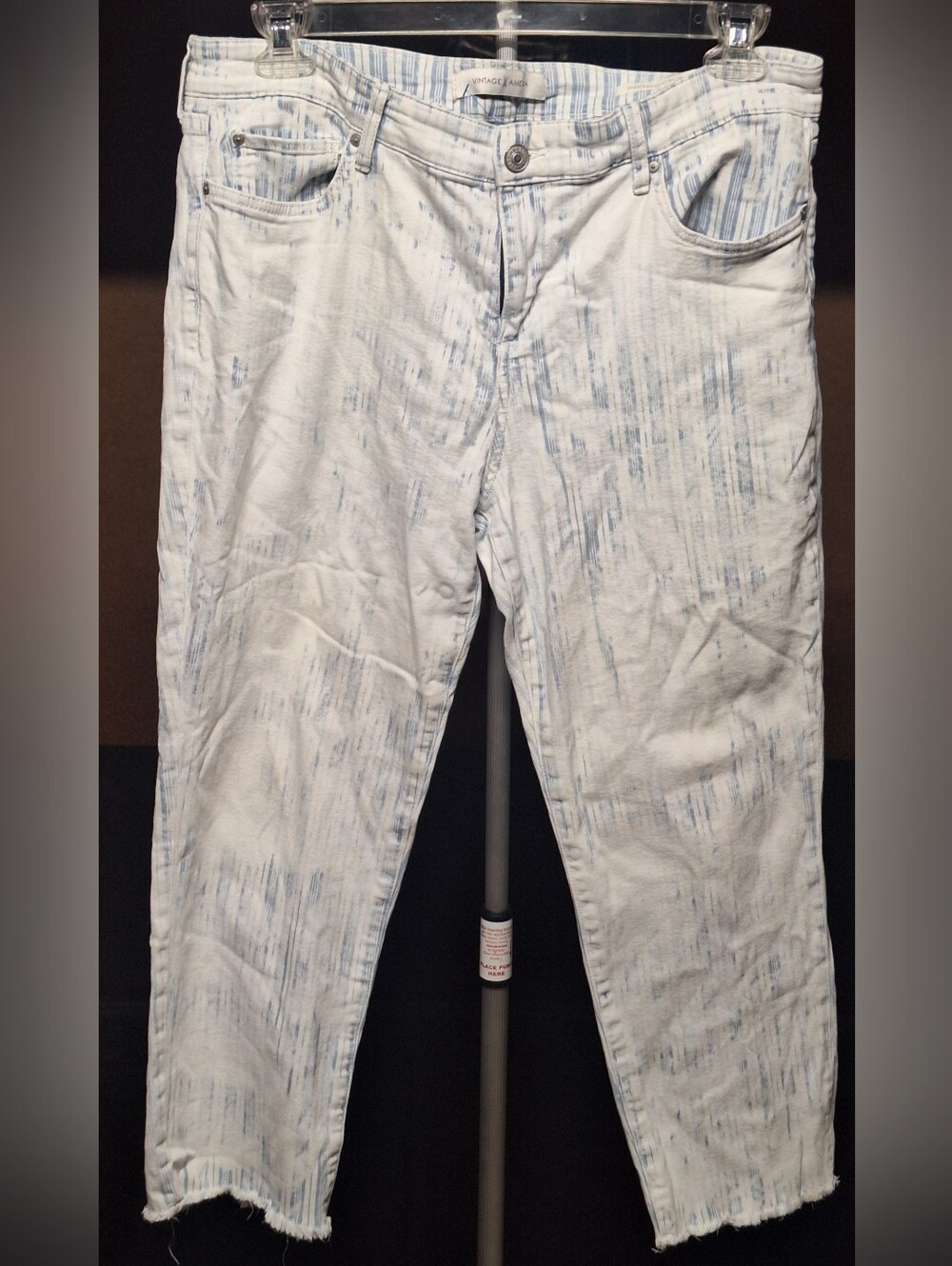 Vintage America White Skinny Jeans with Light Blue Brush Stripes